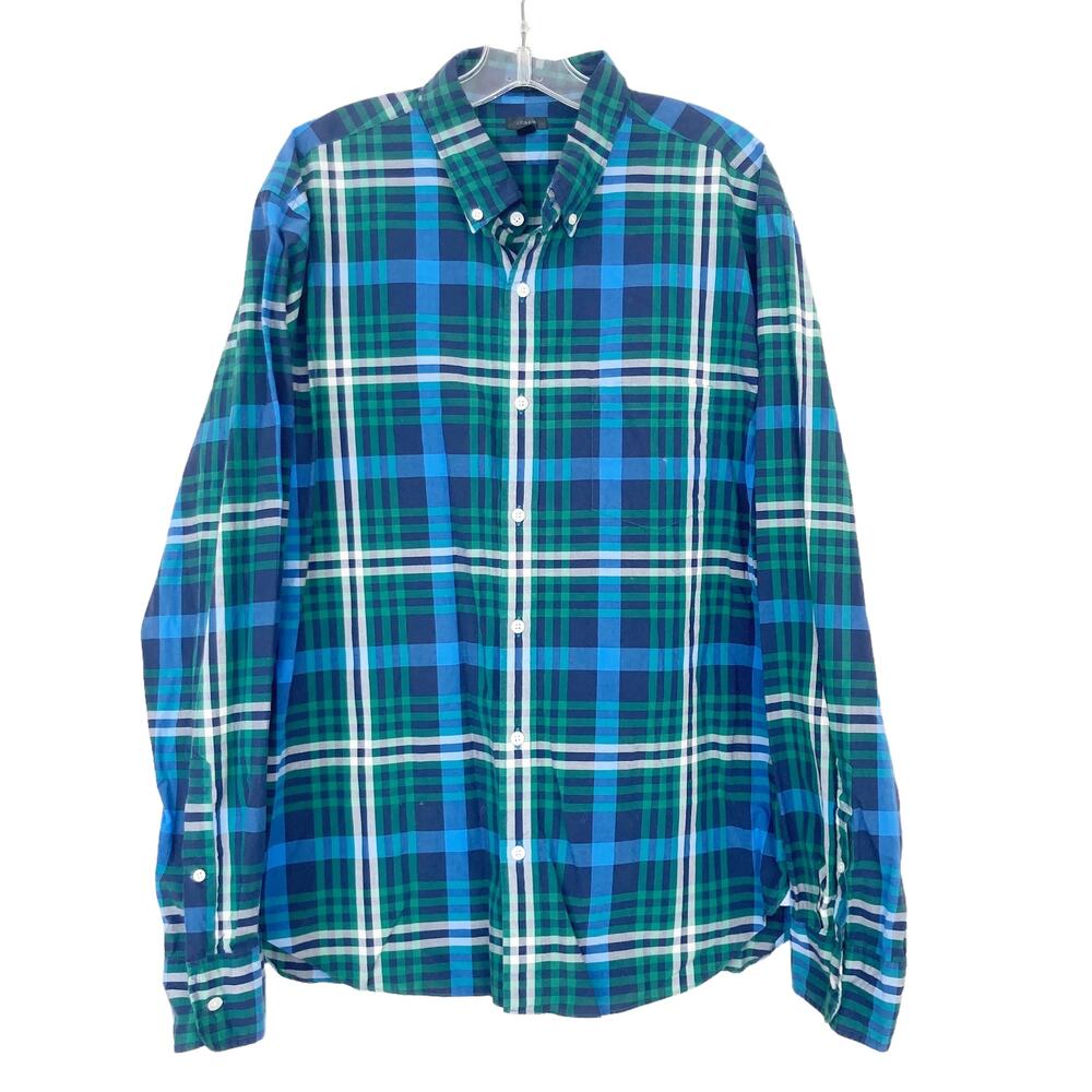 J. Crew Green Blue Plaid Long Sleeve Button Down Sz XL